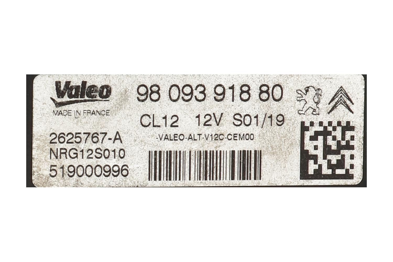 VALEO CL12 2625767-A NRG12S010 9809391880 1624230480 RP 1686437380